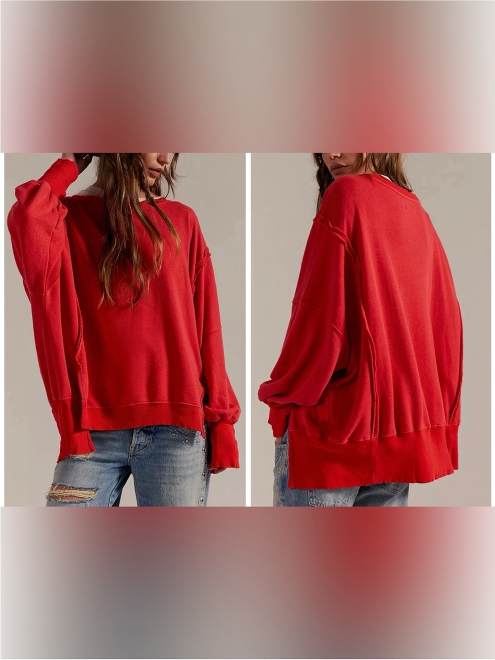 We The Free Red Oversized Crewneck Sweater